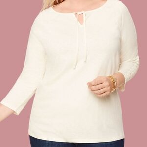 NWT Talbots Cream Keyhole Tie Neck Raglan Tee Sz 2X Cotton Modal Blend MSRP $60